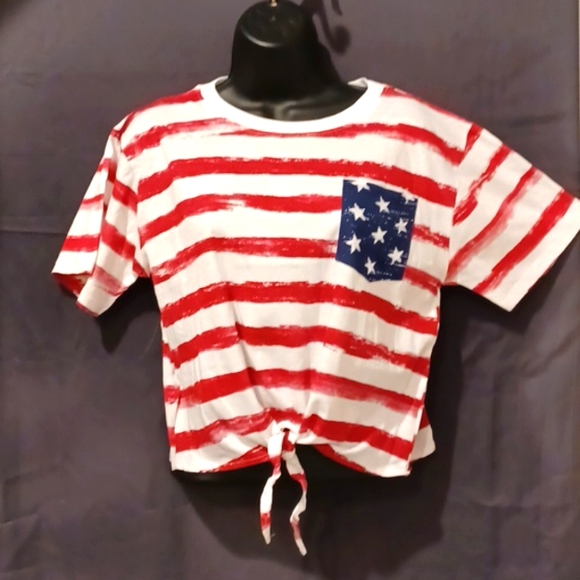 US Vintage tie waist USA Flag T. - Picture 1 of 5